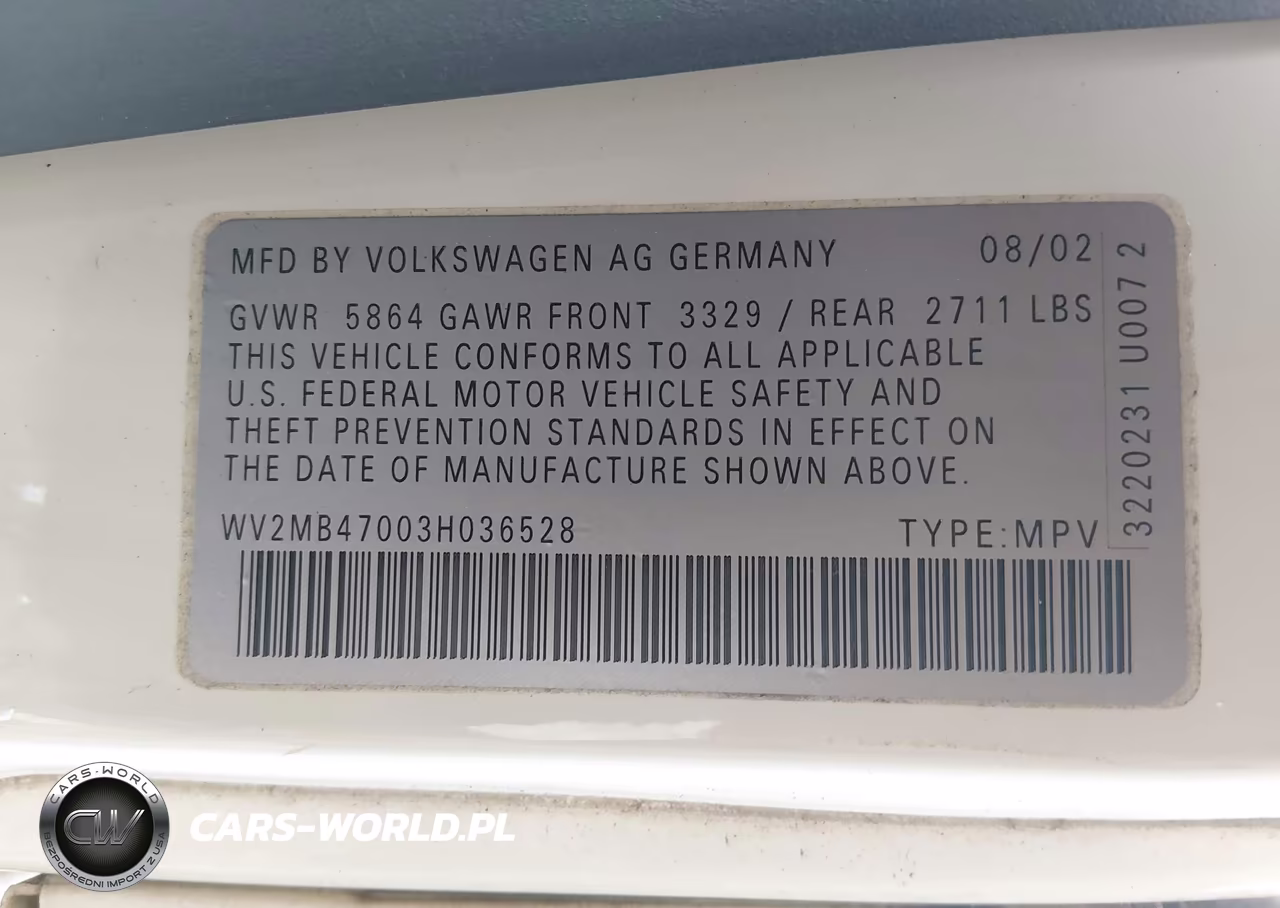 2003 Volkswagen Eurovan Mv VIN:WV2MB47003H036528 - 9