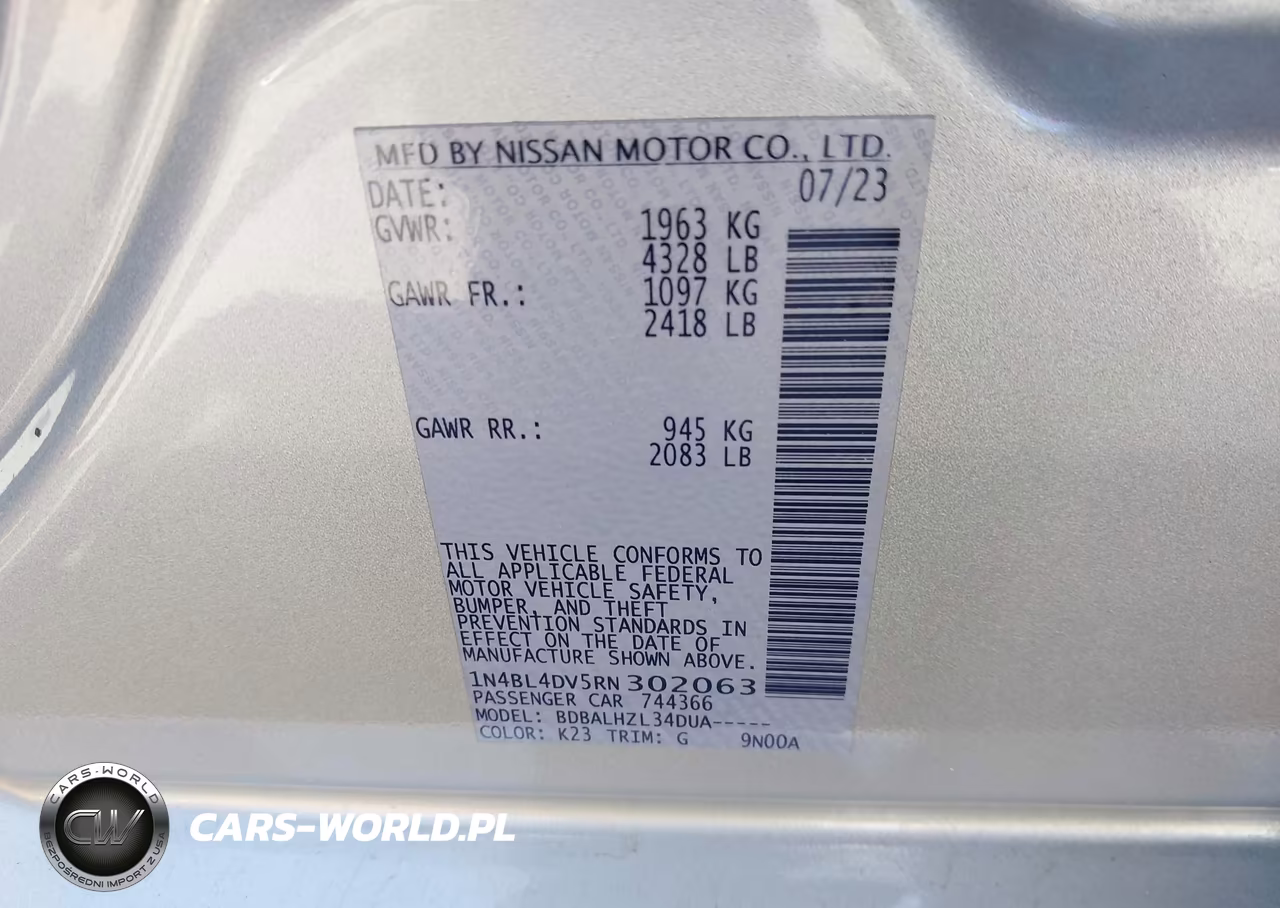 2024 Nissan Altima Sv Fwd VIN:1N4BL4DV5RN302063 - 9