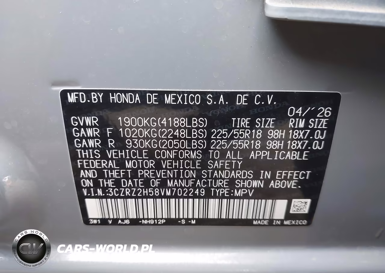 2027 Honda Hr-V Sport Awd VIN:3CZRZ2H58VM702249 - 9