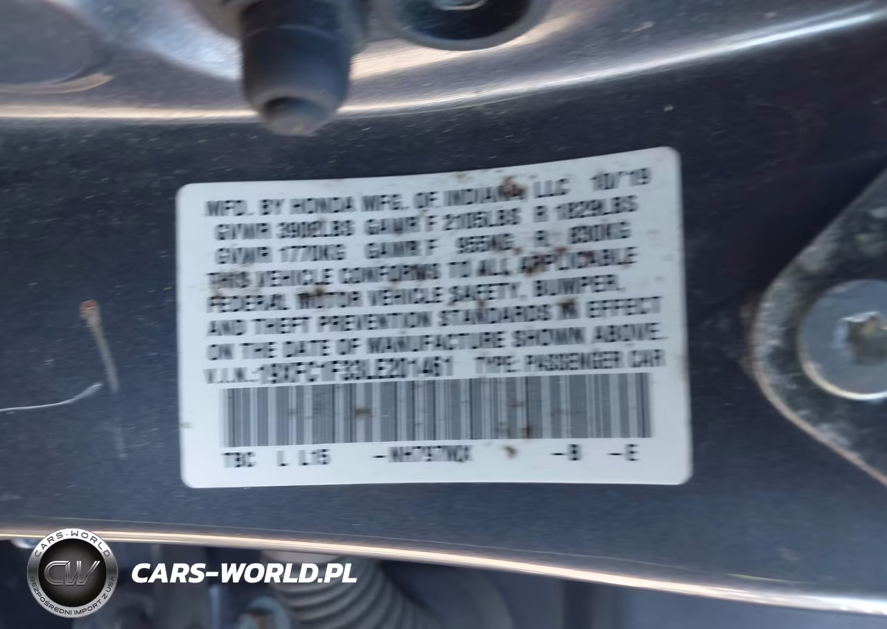 2020 Honda Civic Ex VIN:19XFC1F33LE201461 - 9
