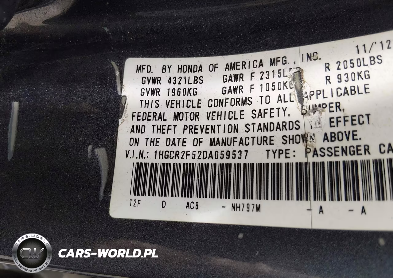 2013 Honda Accord Sport VIN:1HGCR2F52DA059537 - 9