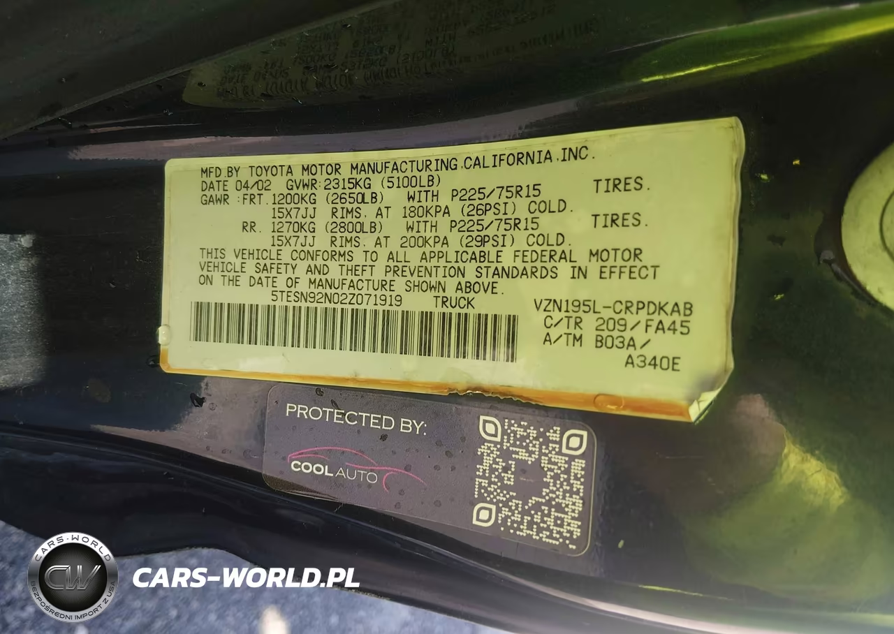 2002 Toyota Tacoma Prerunner V6 VIN:5TESN92N02Z071919 - 9