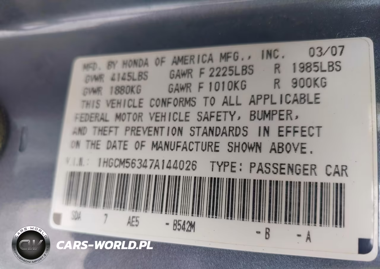 2007 Honda Accord 2.4 Se VIN:1HGCM56347A144026 - 9