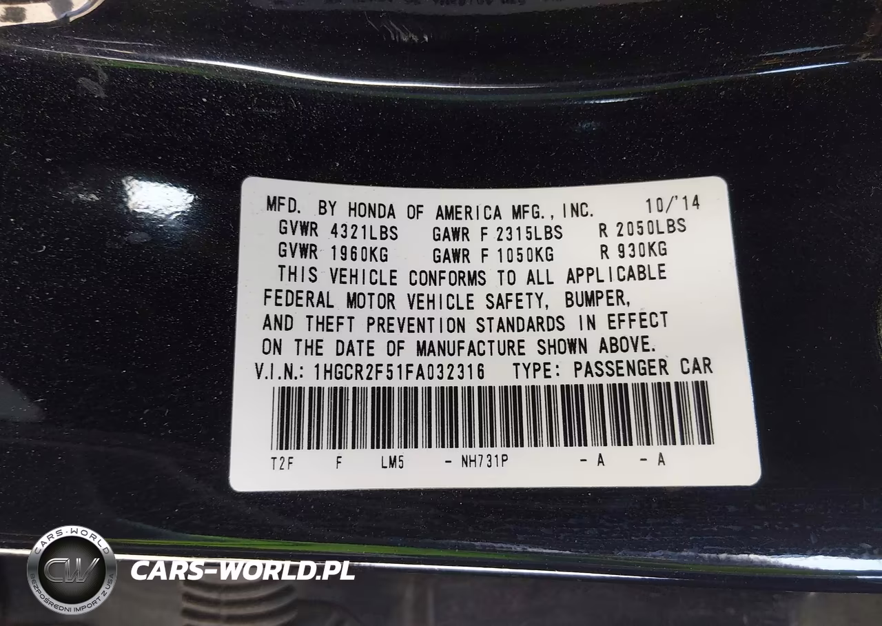 2015 Honda Accord Sport VIN:1HGCR2F51FA032316 - 9