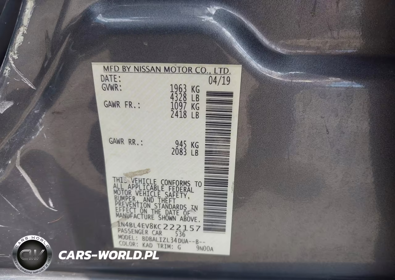 2019 Nissan Altima 2.5 Sl VIN:1N4BL4EV8KC222157 - 9