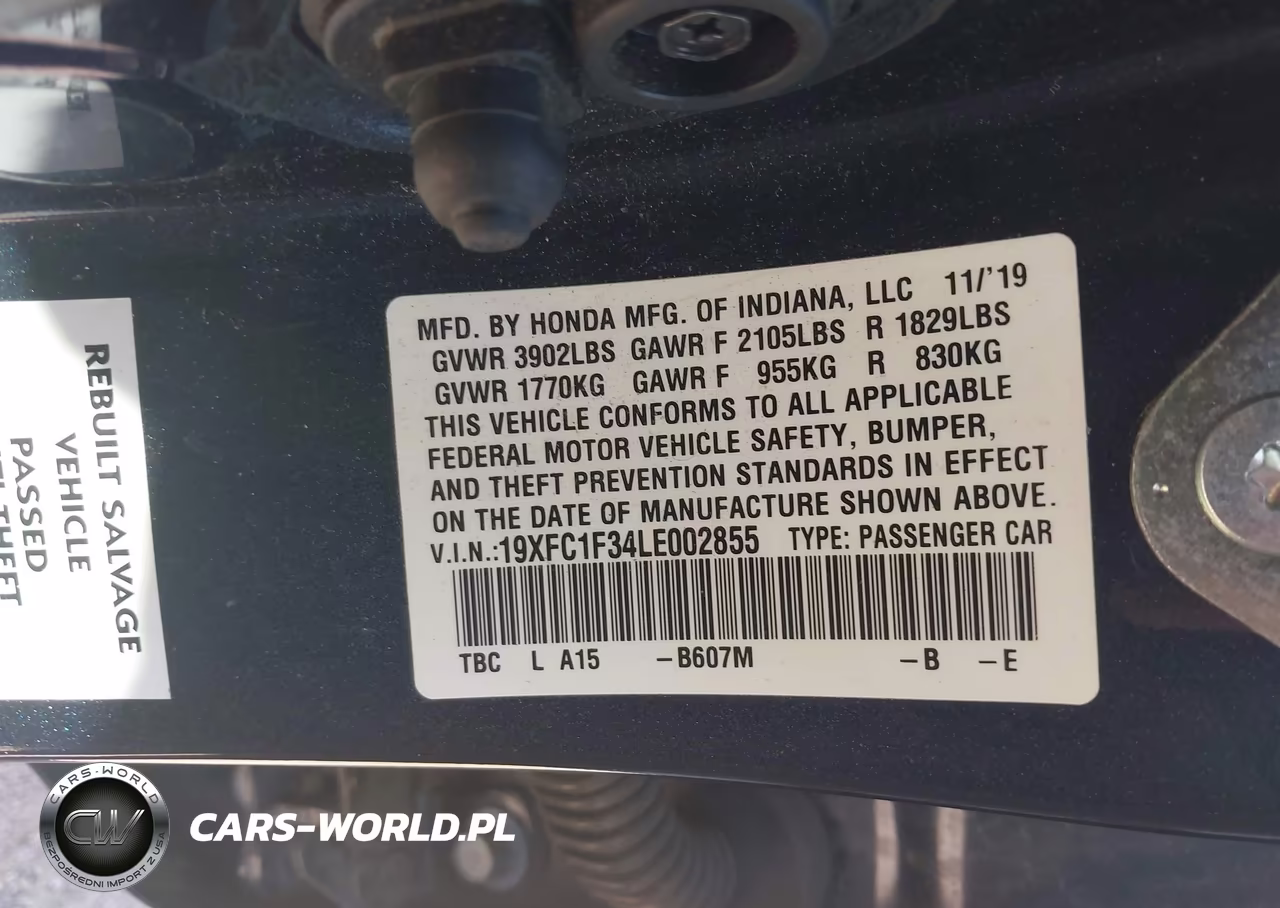2020 Honda Civic Ex VIN:19XFC1F34LE002855 - 9