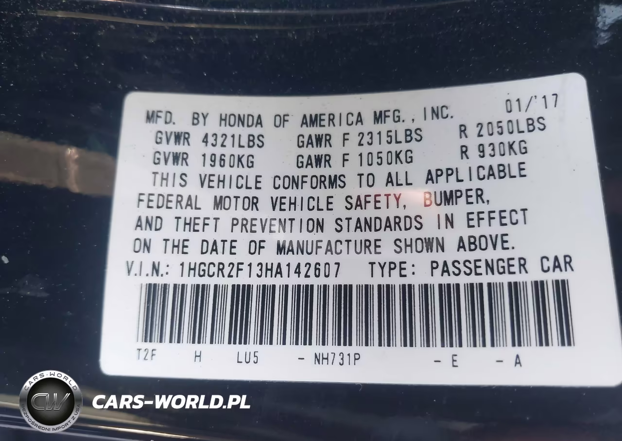2017 Honda Accord Sport Se VIN:1HGCR2F13HA142607 - 9
