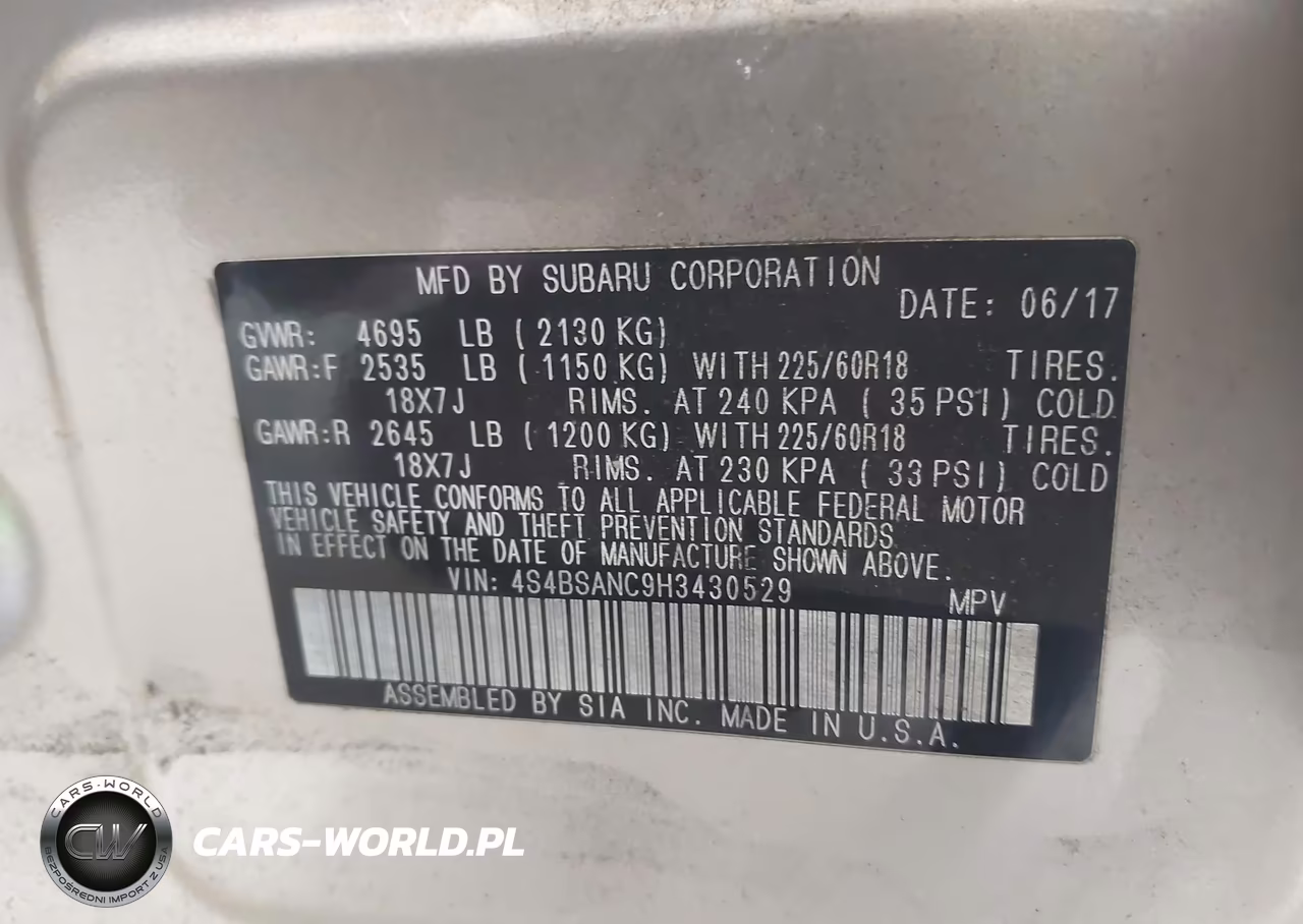 2017 Subaru Outback 2.5I Limited VIN:4S4BSANC9H3430529 - 9