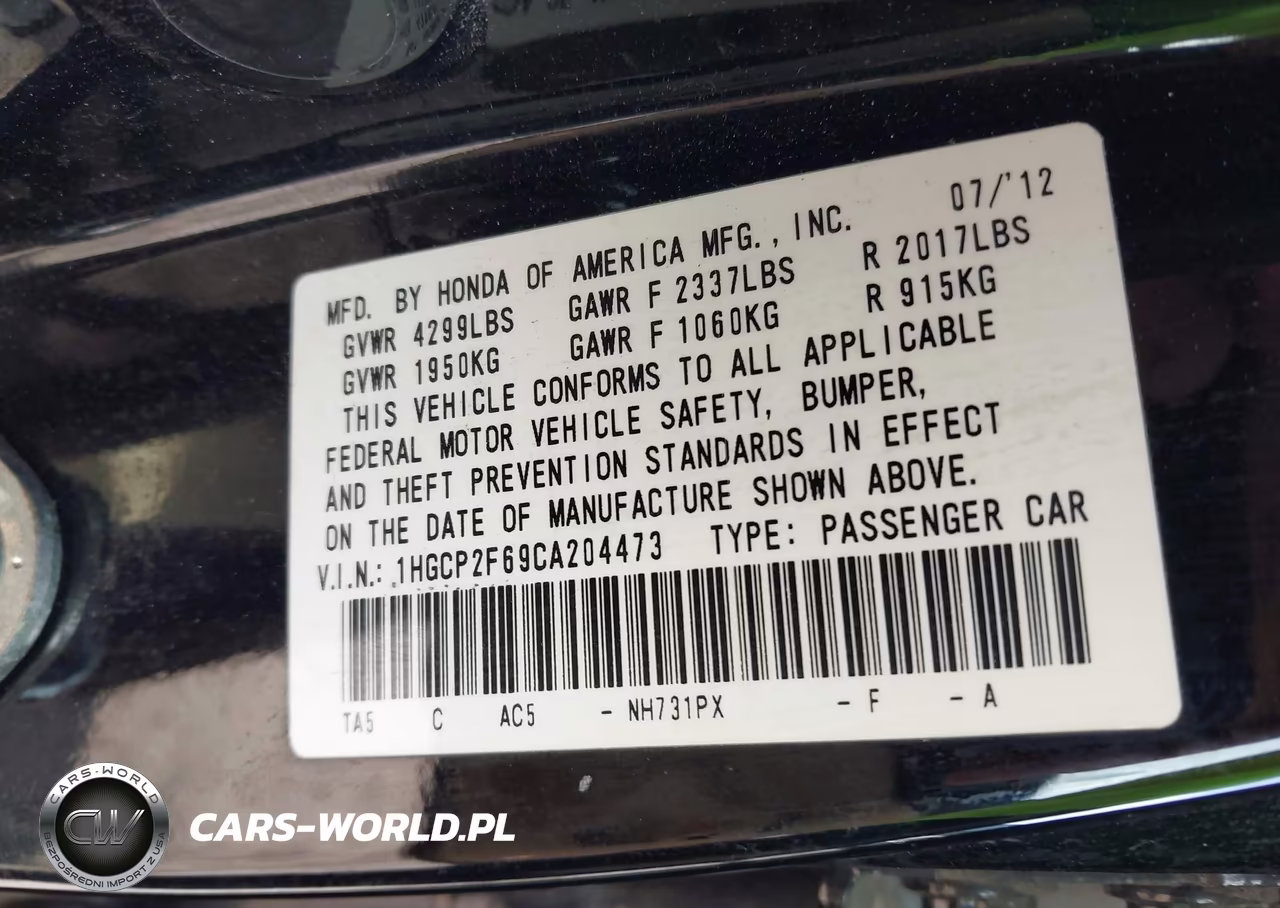 2012 Honda Accord 2.4 Se VIN:1HGCP2F69CA204473 - 9