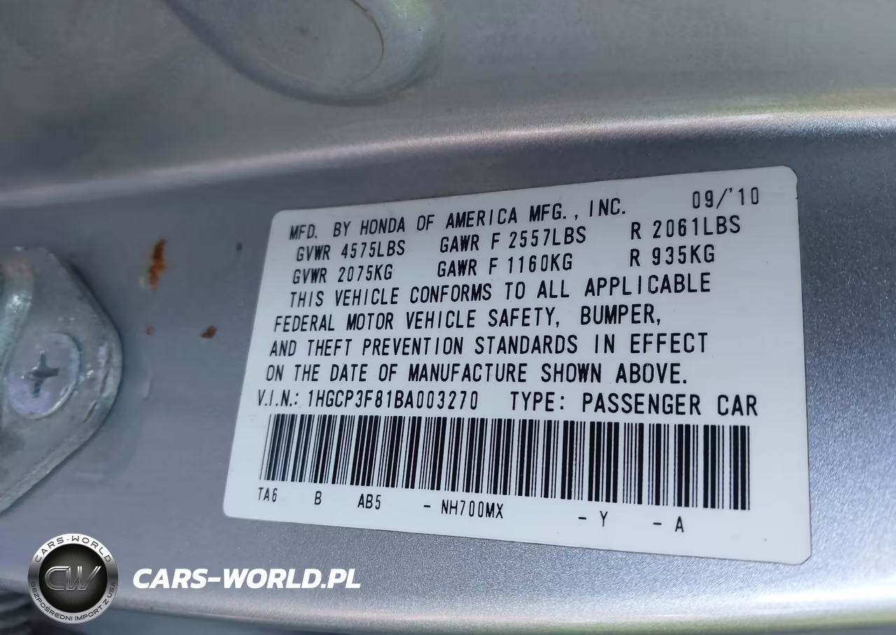 2011 Honda Accord 3.5 Ex-L VIN:1HGCP3F81BA003270 - 9