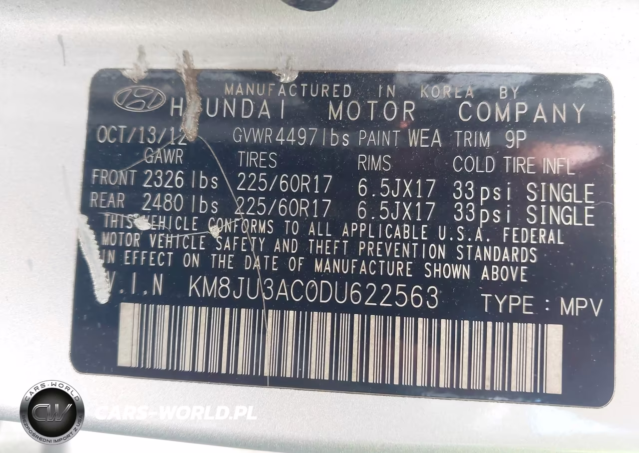 2013 Hyundai Tucson Gls VIN:KM8JU3AC0DU622563 - 9