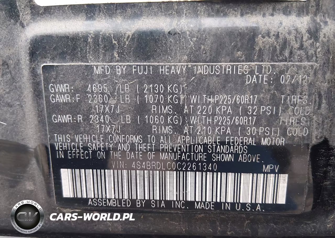 2012 Subaru Outback 3.6R Limited VIN:4S4BRDLC0C2261340 - 9