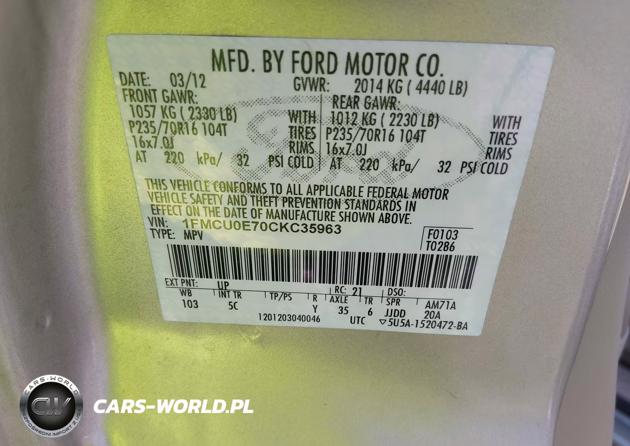 2012 Ford Escape Limited VIN:1FMCU0E70CKC35963 - 9