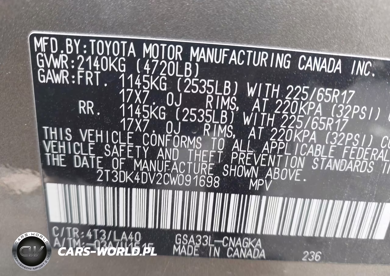 2012 Toyota Rav4 Limited V6 VIN:2T3DK4DV2CW091698 - 9