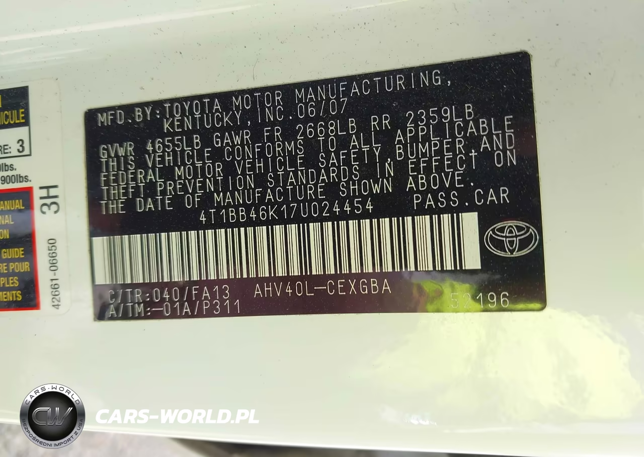 2007 Toyota Camry Hybrid VIN:4T1BB46K17U024454 - 9
