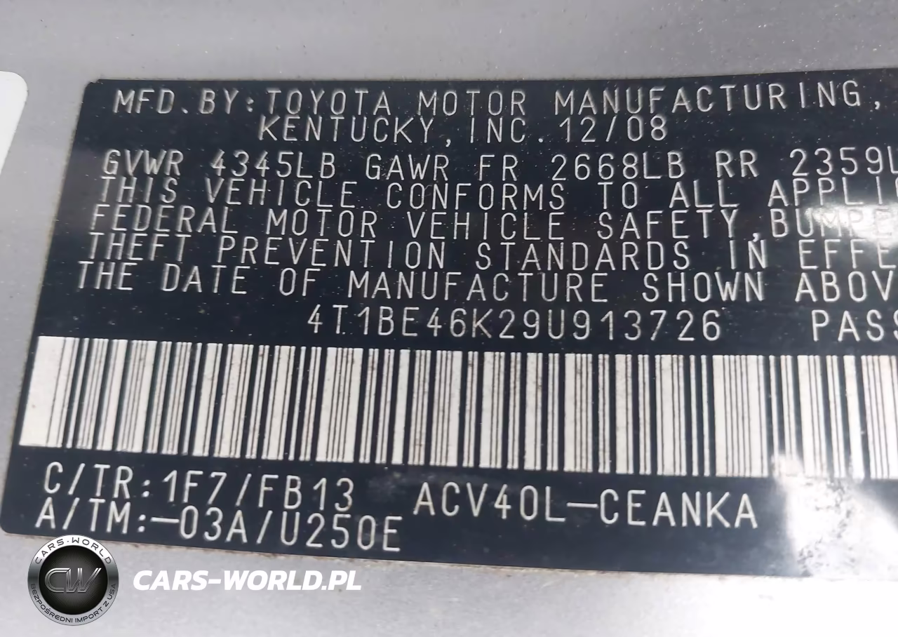 2009 Toyota Camry Le VIN:4T1BE46K29U913726 - 9