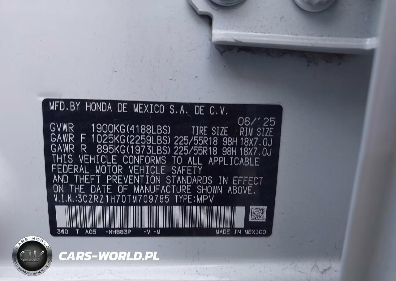 2026 Honda Hr-V 2Wd Ex-L VIN:3CZRZ1H70TM709785 - 9