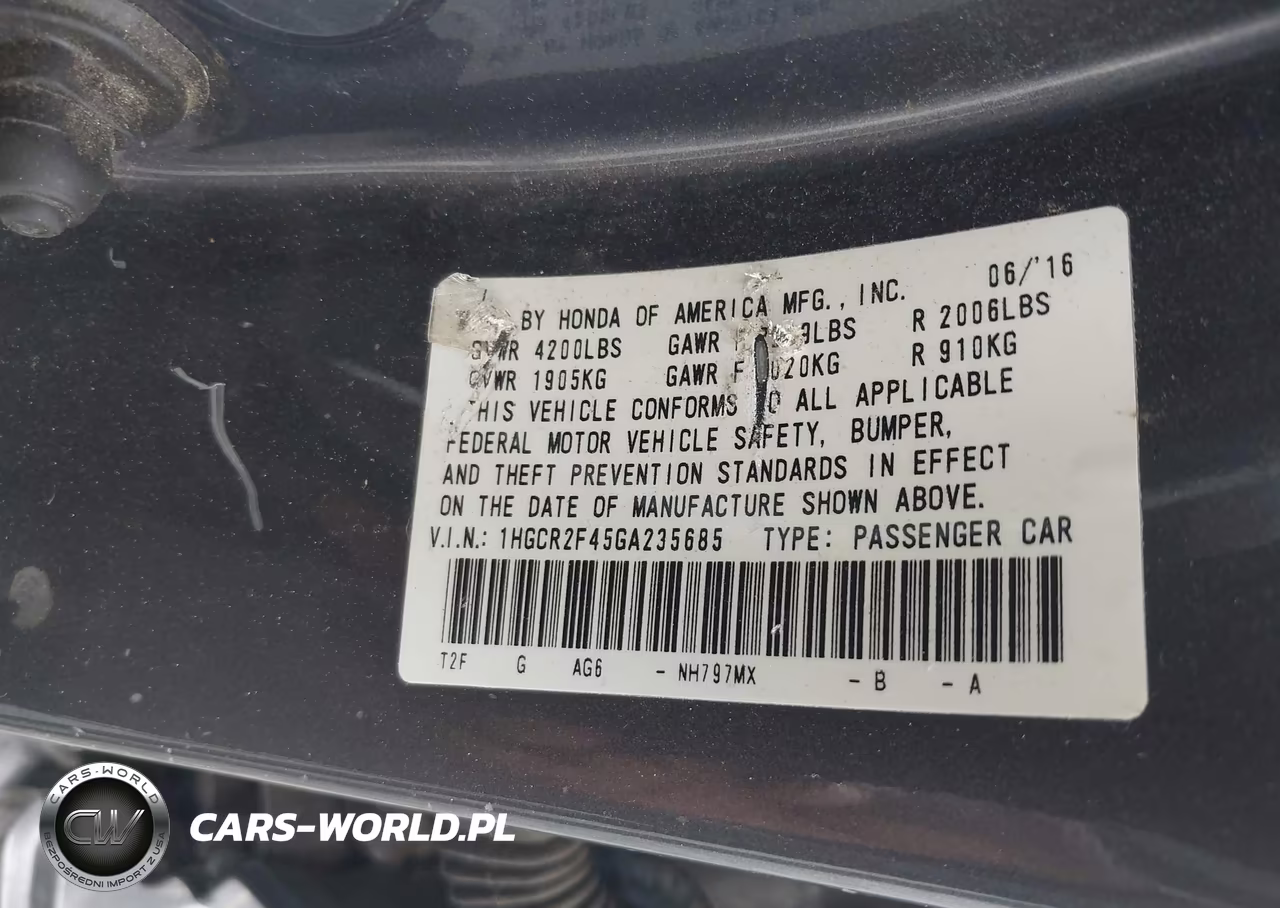 2016 Honda Accord Lx VIN:1HGCR2F45GA235685 - 9