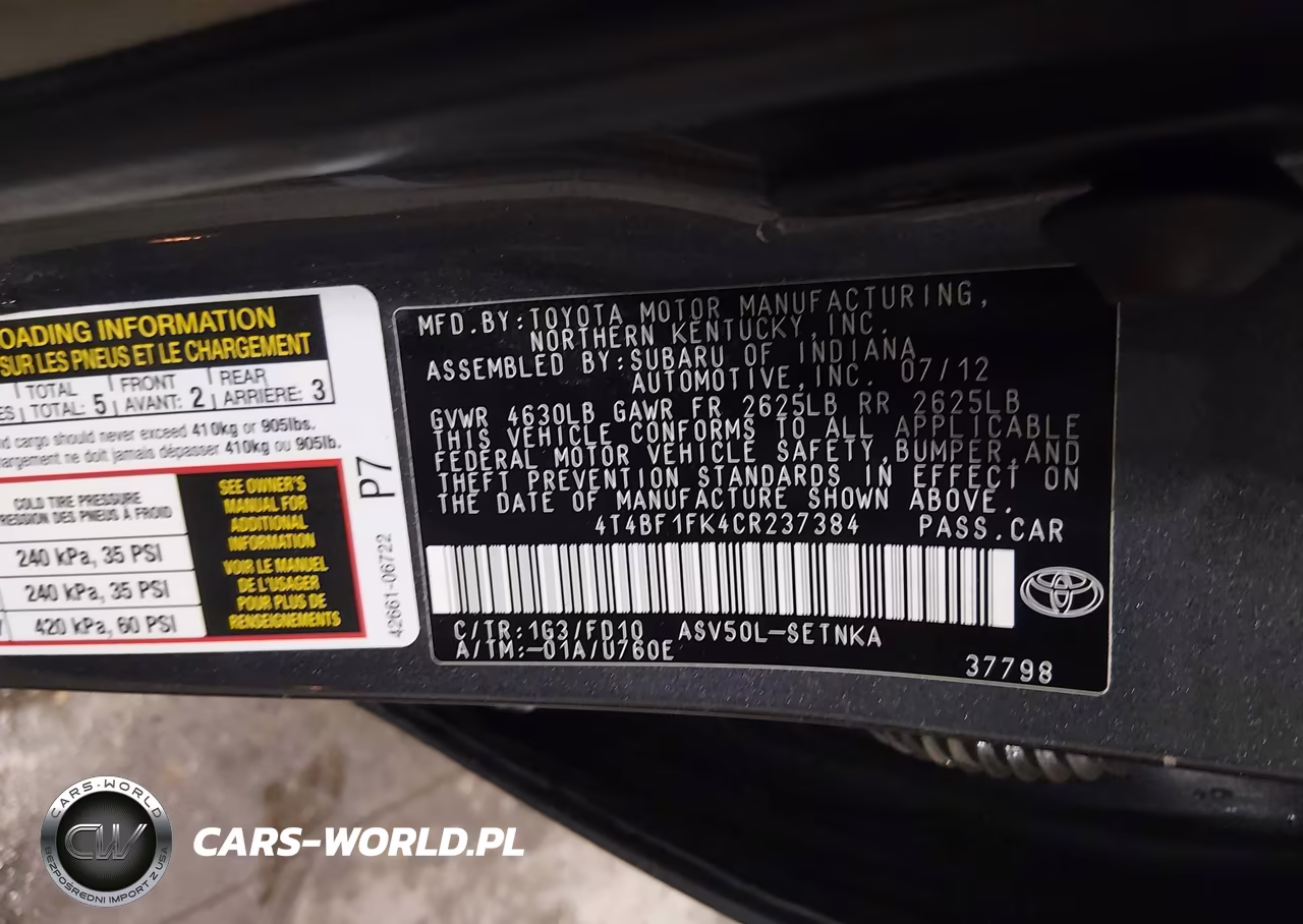 2012 Toyota Camry Le VIN:4T4BF1FK4CR237384 - 9