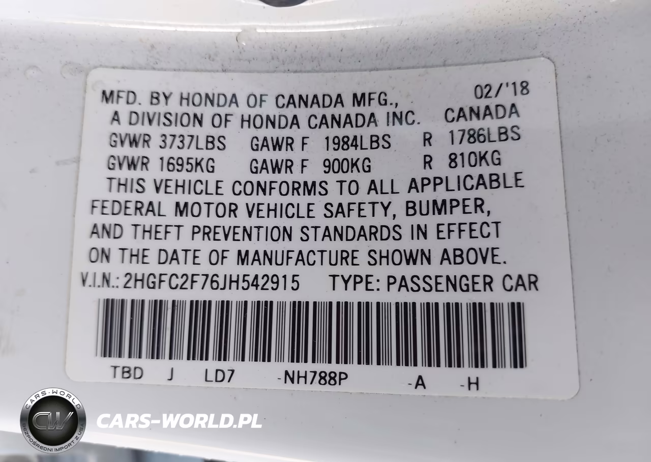 2018 Honda Civic Ex VIN:2HGFC2F76JH542915 - 9