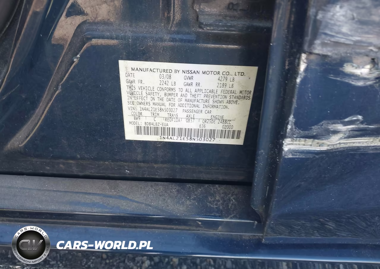 2008 Nissan Altima 2.5 S VIN:1N4AL21E58N503027 - 9