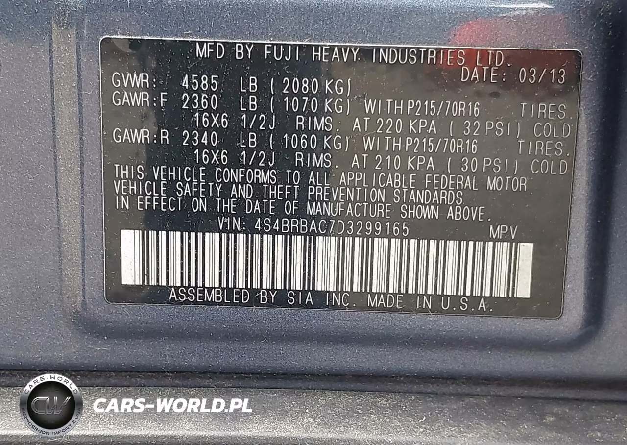 2013 Subaru Outback 2.5I VIN:4S4BRBAC7D3299165 - 9