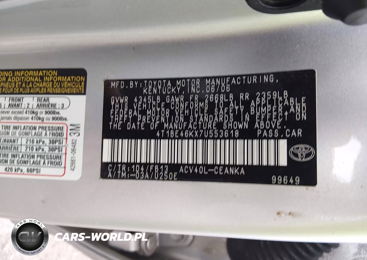 2007 Toyota Camry Le VIN:4T1BE46KX7U553618 - 9