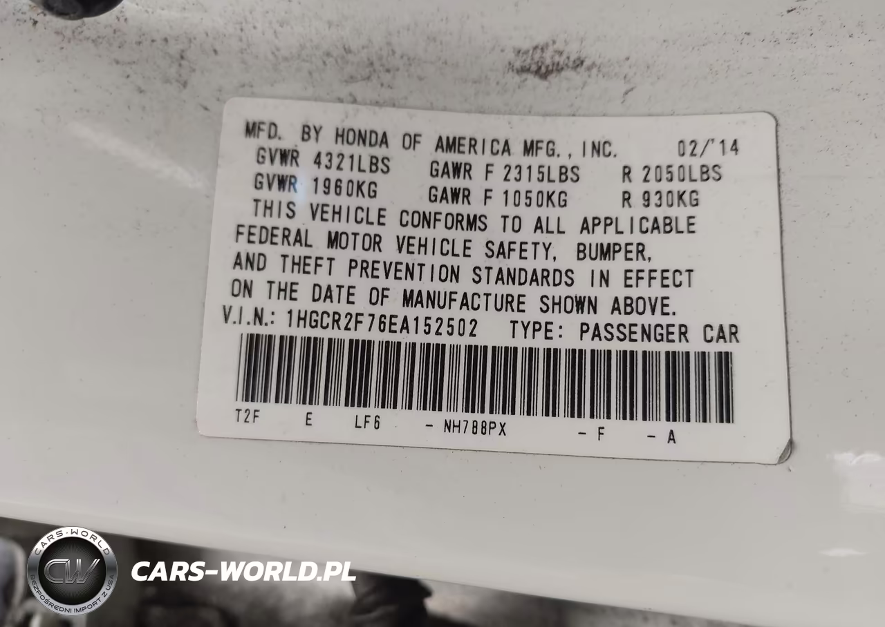 2014 Honda Accord Ex VIN:1HGCR2F76EA152502 - 9