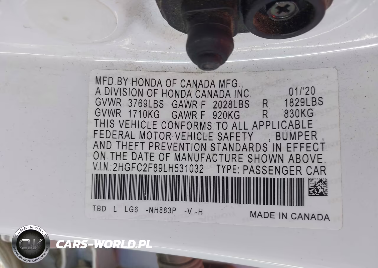 2020 Honda Civic Sport VIN:2HGFC2F89LH531032 - 9