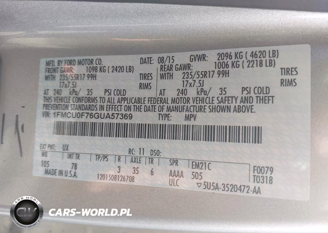 2016 Ford Escape S VIN:1FMCU0F76GUA57369 - 9