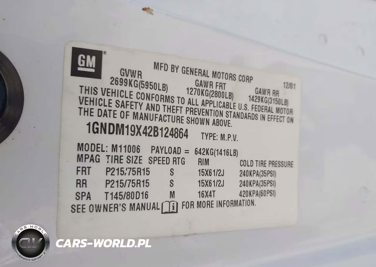 2002 Chevrolet Astro Ls VIN:1GNDM19X42B124864 - 9
