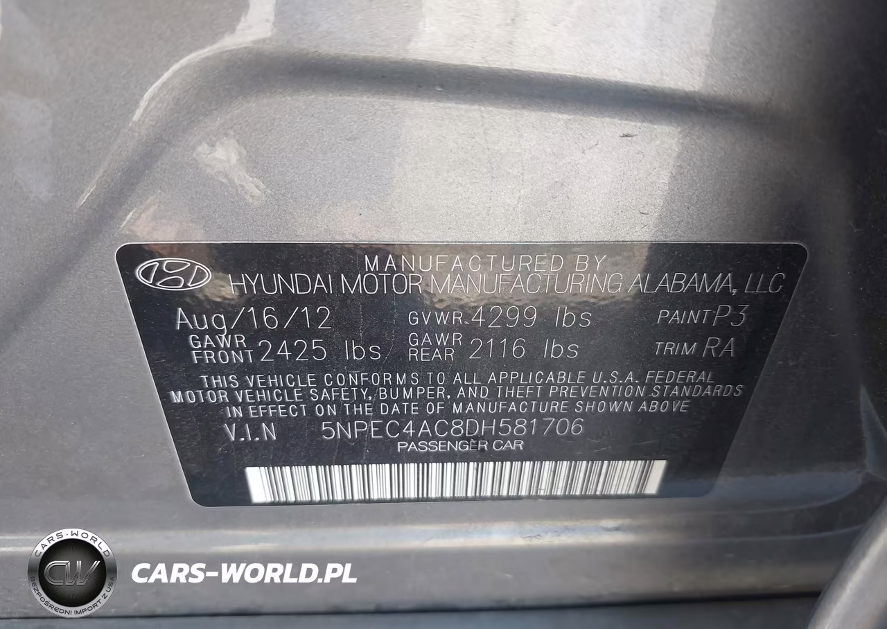 2013 Hyundai Sonata Limited VIN:5NPEC4AC8DH581706 - 9