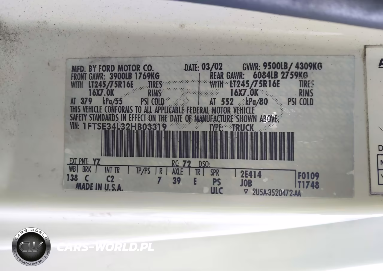2002 Ford E-350 Super Duty Commercial-Recreational VIN:1FTSE34L32HB03319 - 9