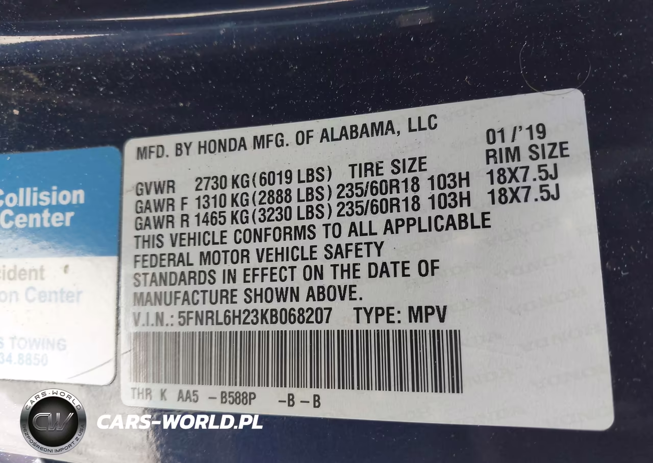 2019 Honda Odyssey Lx VIN:5FNRL6H23KB068207 - 9