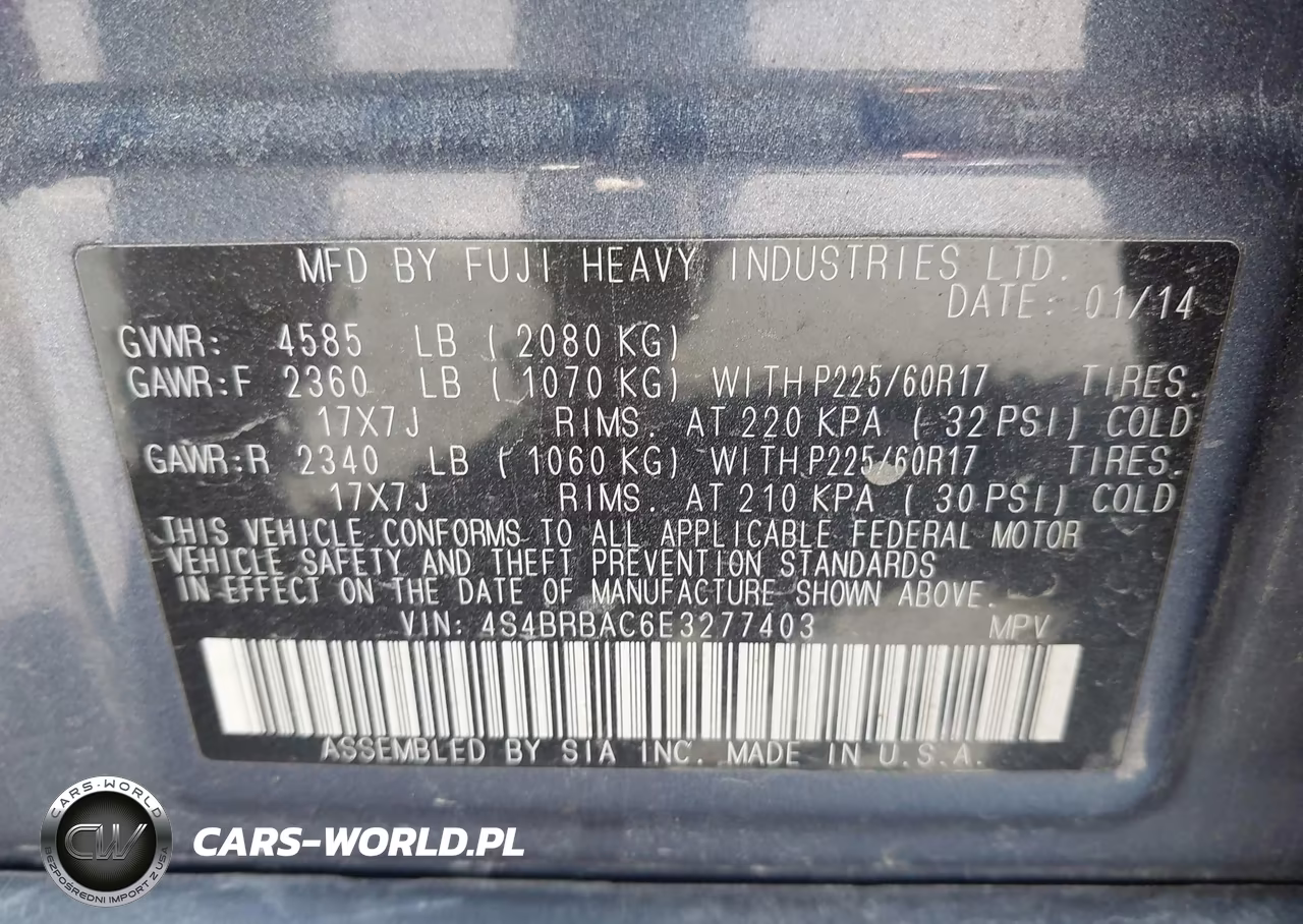 2014 Subaru Outback 2.5I VIN:4S4BRBAC6E3277403 - 9