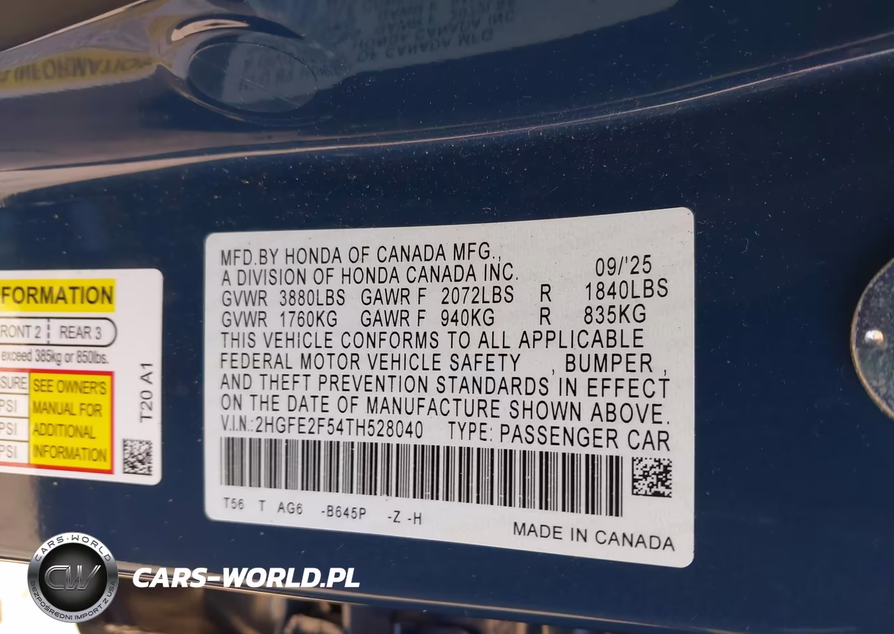 2026 Honda Civic Sport VIN:2HGFE2F54TH528040 - 9