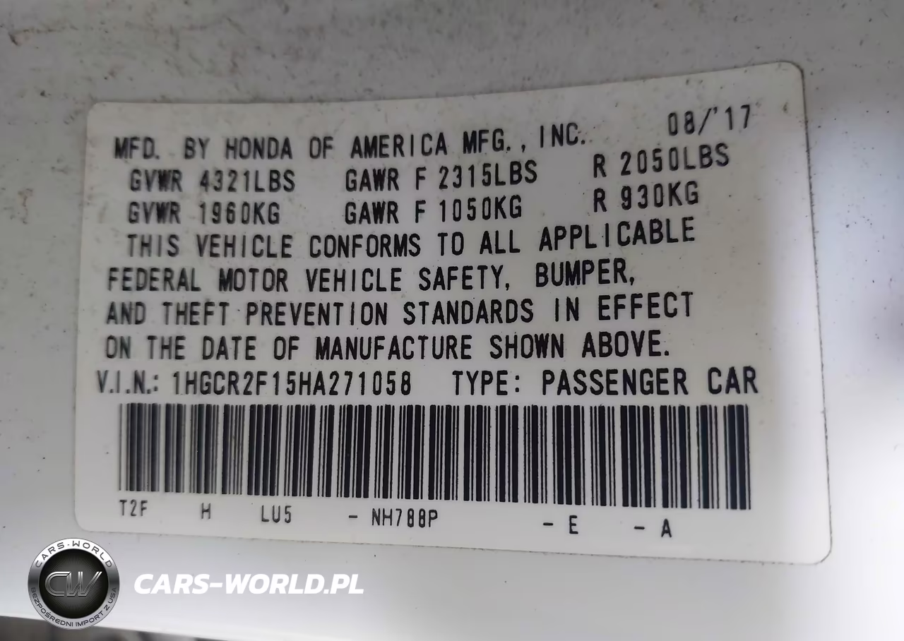 2017 Honda Accord Sport Se VIN:1HGCR2F15HA271058 - 9