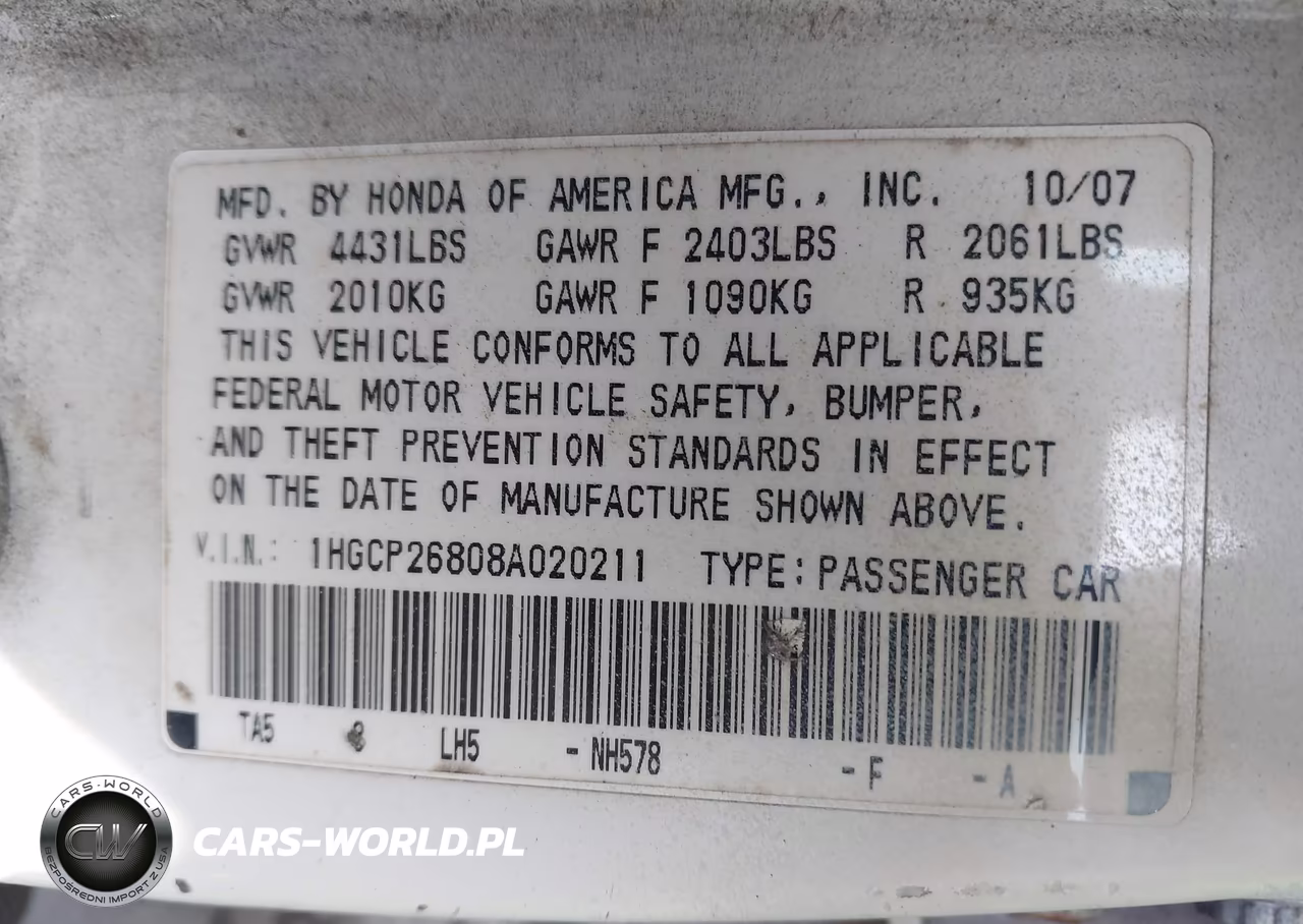 2008 Honda Accord 2.4 Ex-L VIN:1HGCP26808A020211 - 9