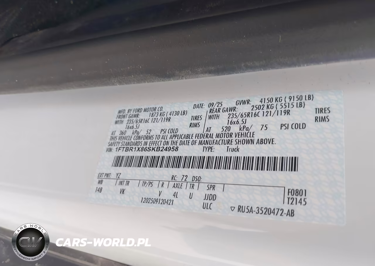 2025 Ford Transit-250 VIN:1FTBR1X86SKB24958 - 9