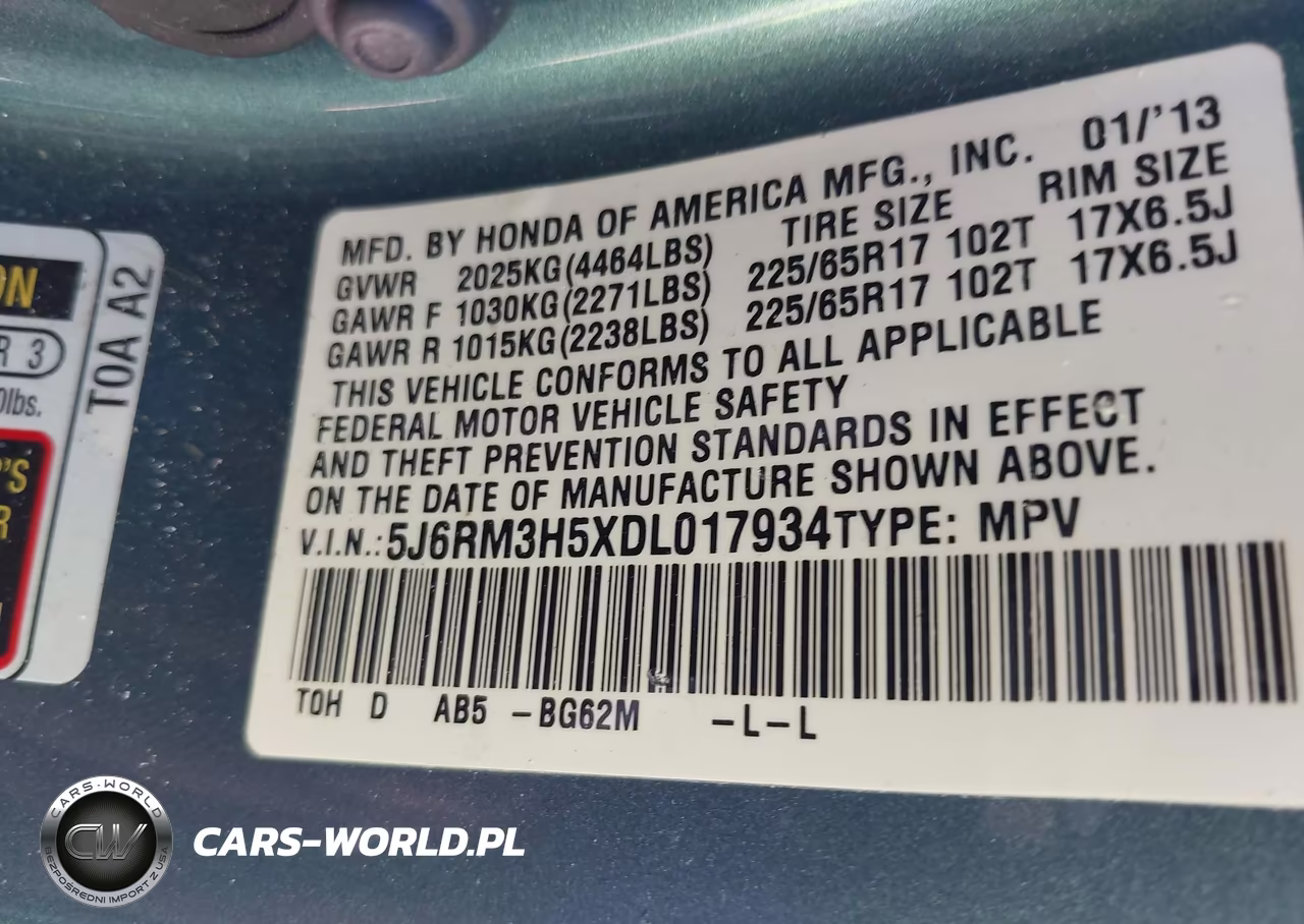2013 Honda Cr-V Ex VIN:5J6RM3H5XDL017934 - 9