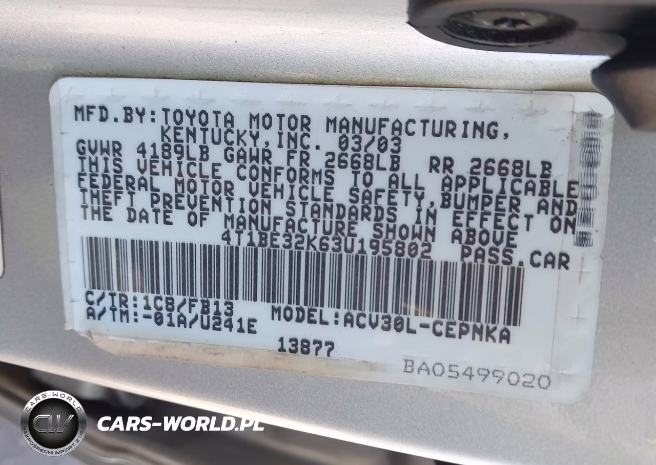 2003 Toyota Camry Le VIN:4T1BE32K63U195802 - 9