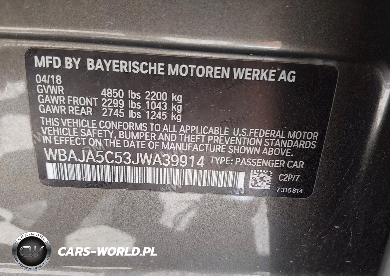 2018 BMW 530I VIN:WBAJA5C53JWA39914 - 9