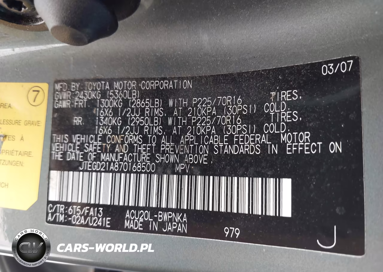2007 Toyota Highlander VIN:JTEGD21A870168500 - 9