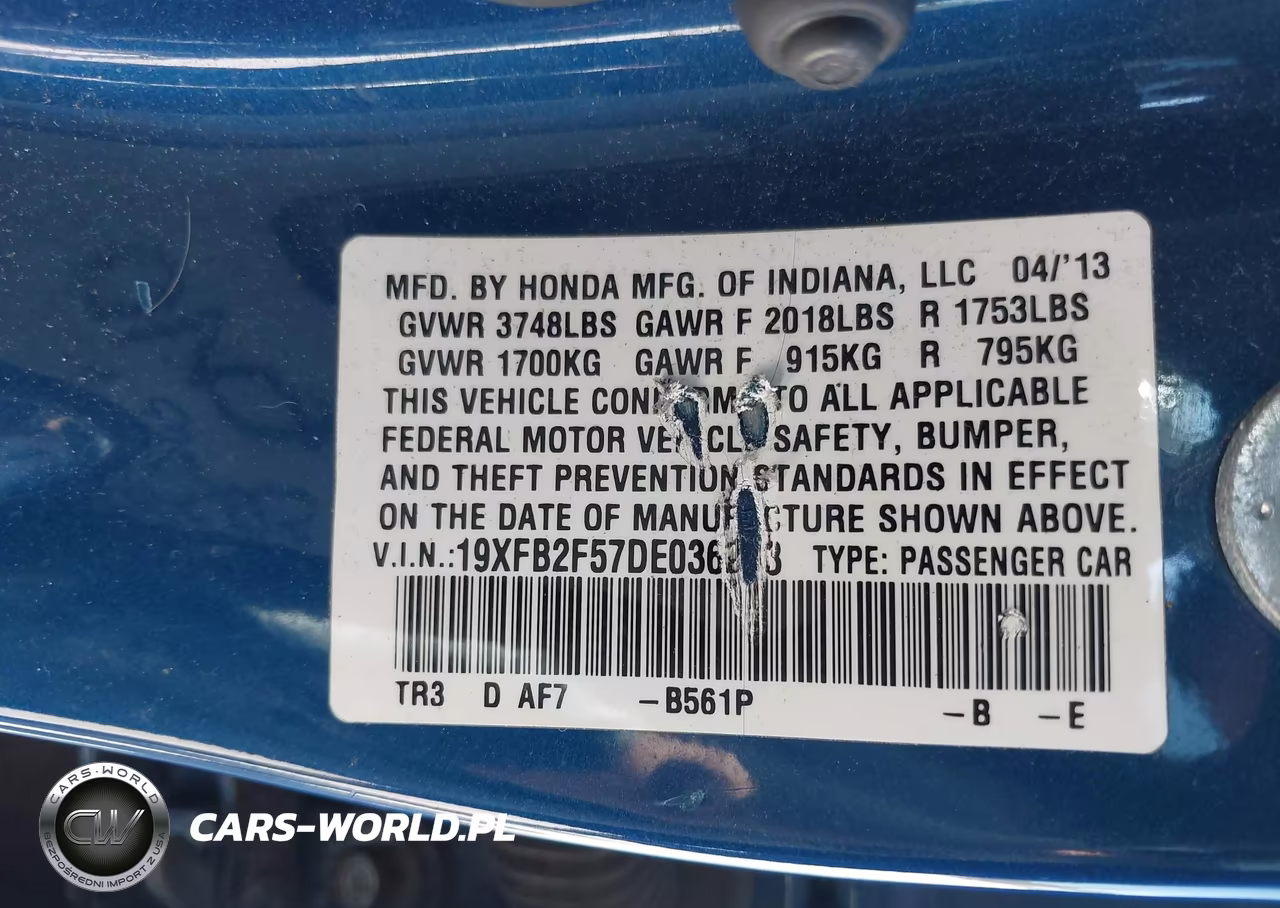 2013 Honda Civic Lx VIN:19XFB2F57DE036283 - 9