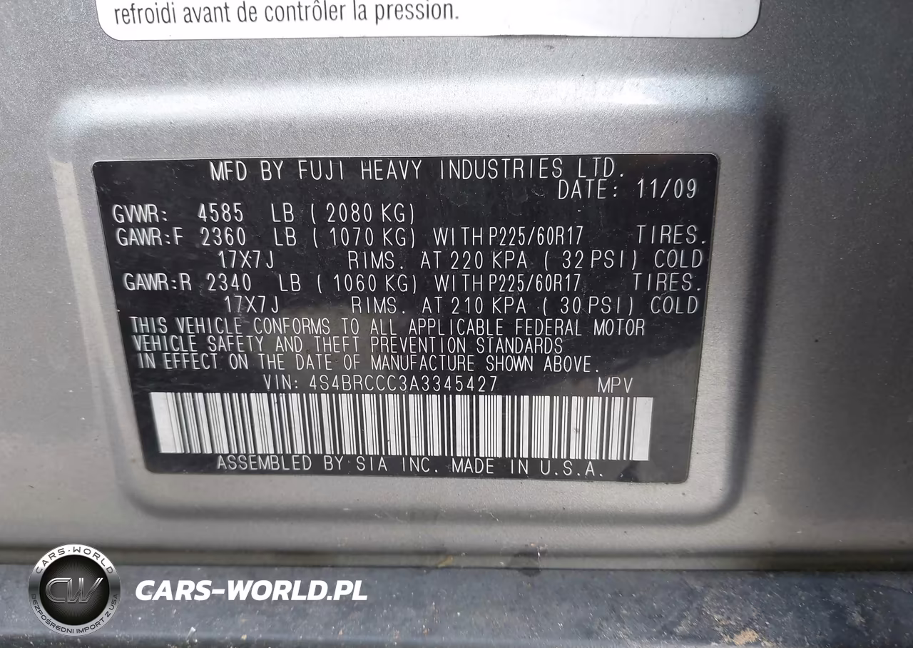 2010 Subaru Outback 2.5I Premium VIN:4S4BRCCC3A3345427 - 9