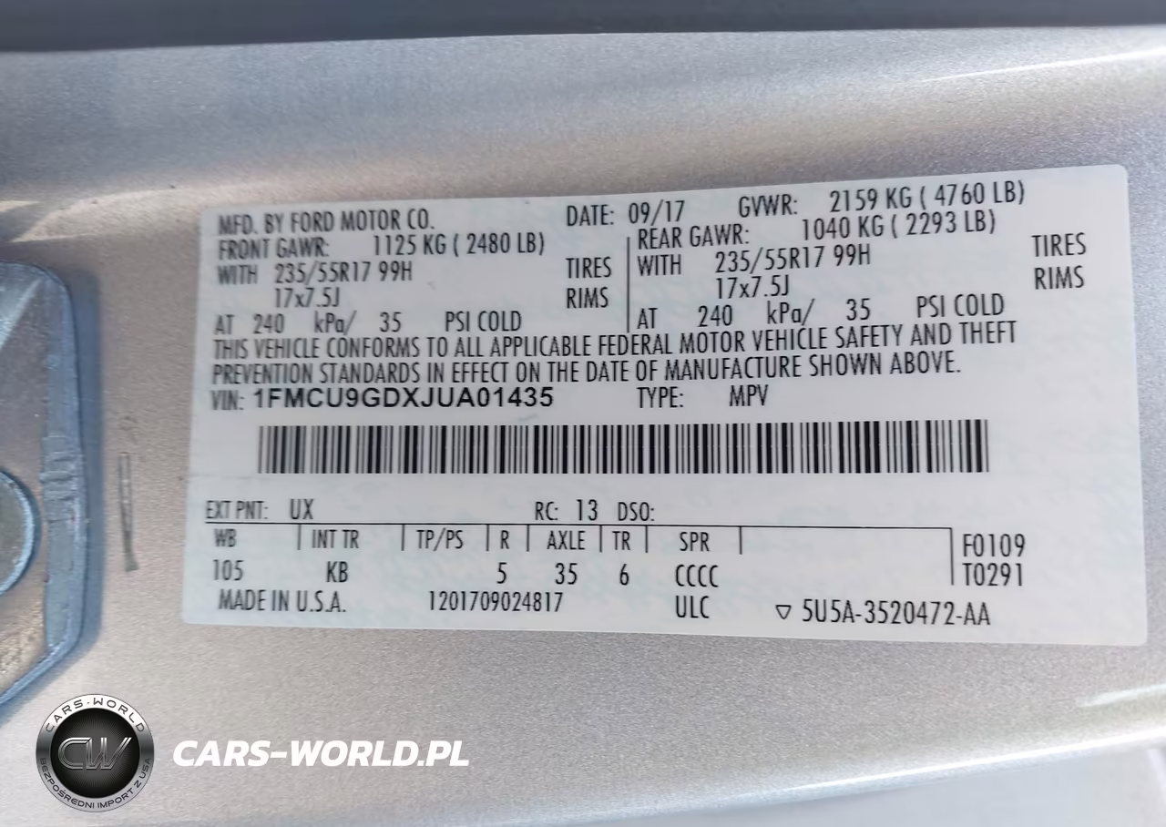 2018 Ford Escape Se VIN:1FMCU9GDXJUA01435 - 9
