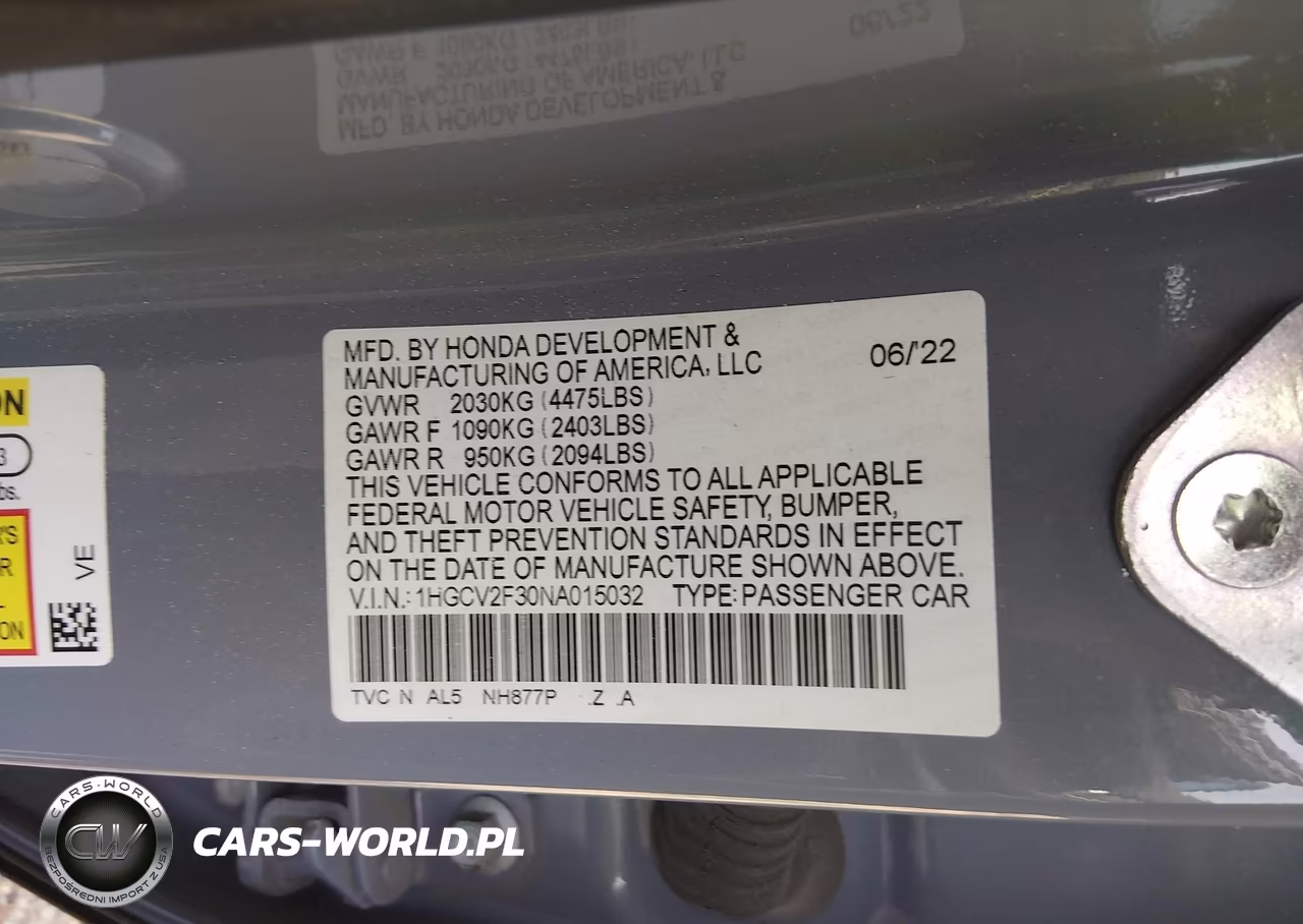 2022 Honda Accord Sport 2.0T VIN:1HGCV2F30NA015032 - 9