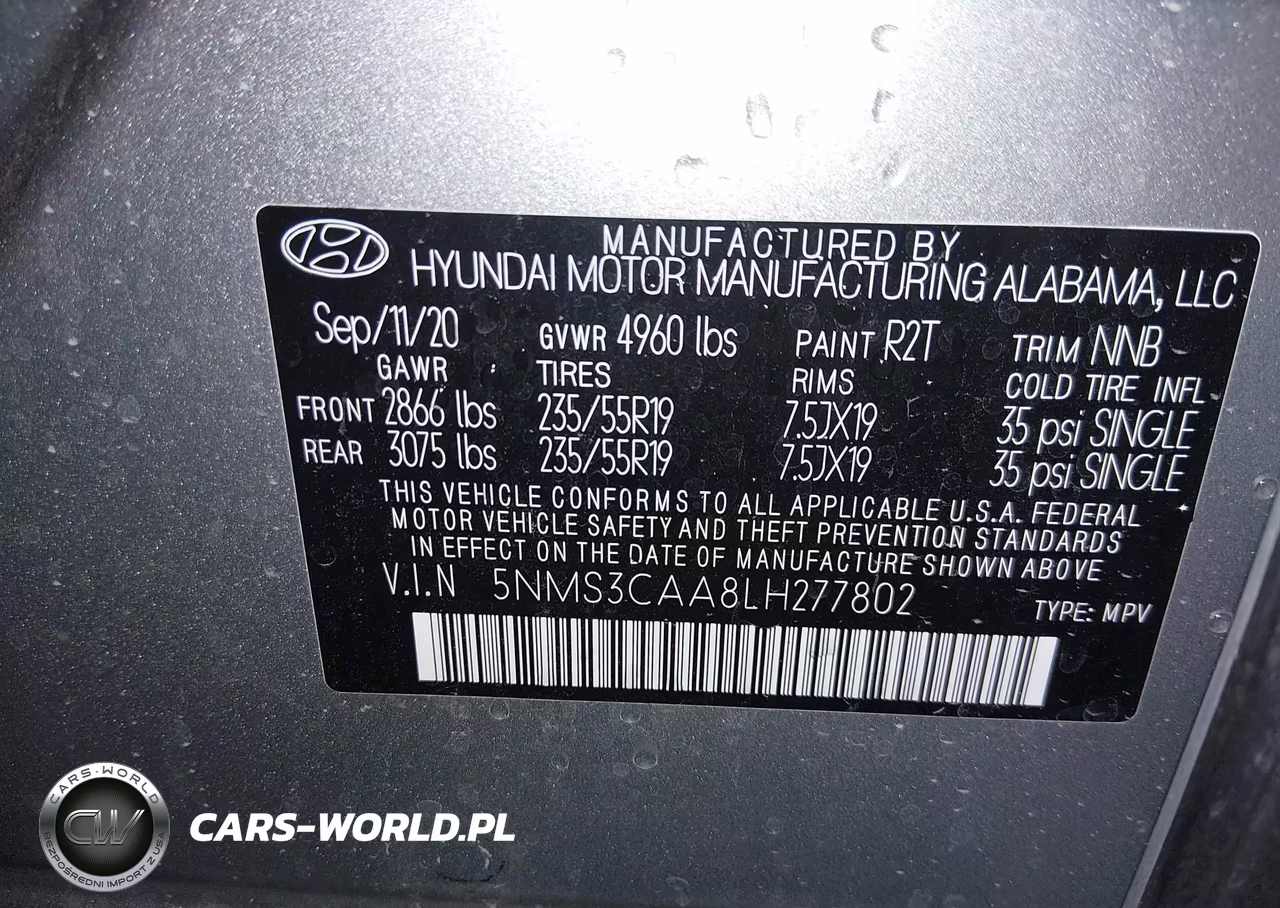 2020 Hyundai Santa Fe Sel 2.0T VIN:5NMS3CAA8LH277802 - 9
