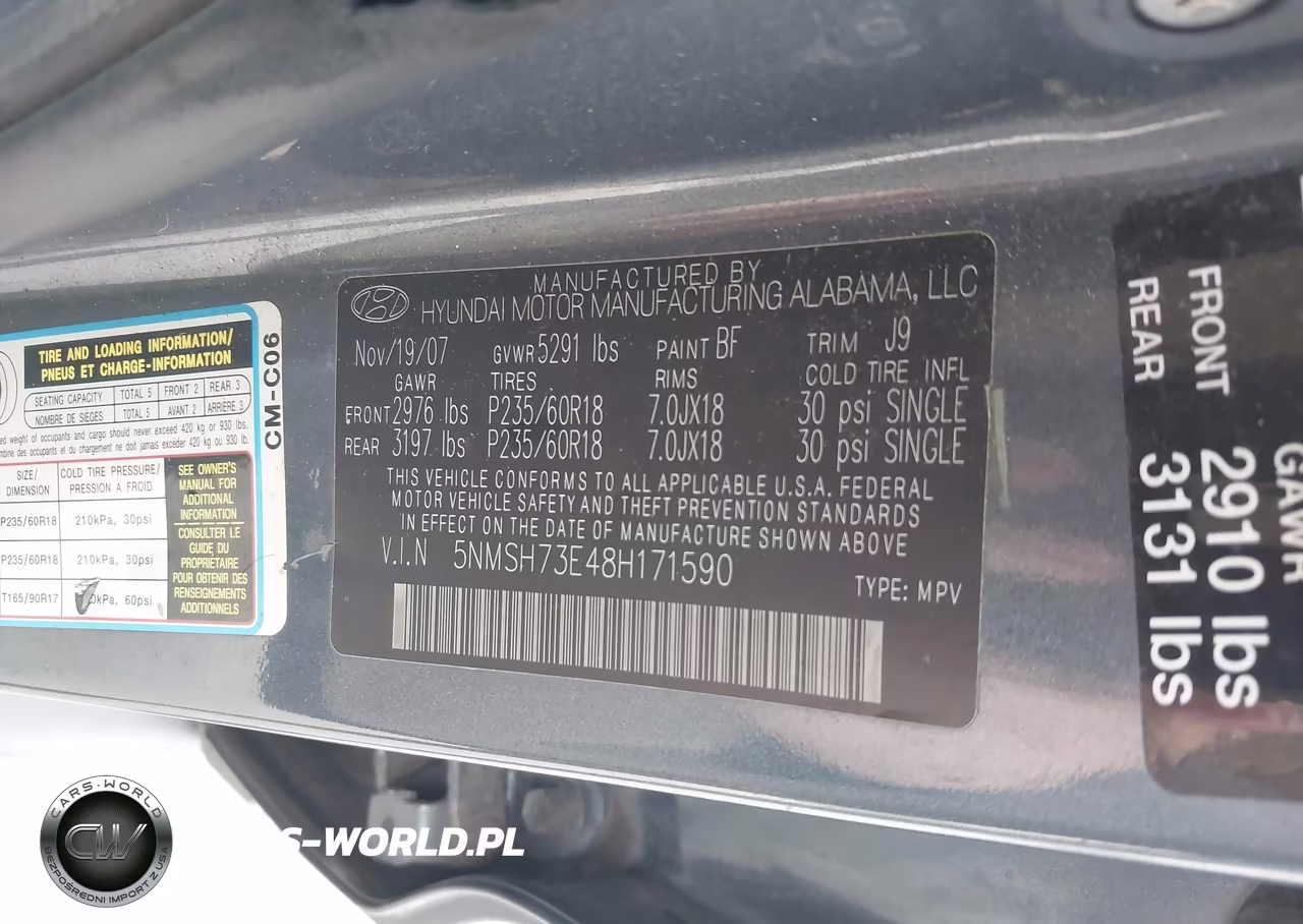 2008 Hyundai Santa Fe Limited-Se VIN:5NMSH73E48H171590 - 9