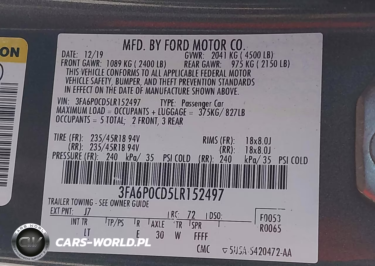 2020 Ford Fusion Sel VIN:3FA6P0CD5LR152497 - 9